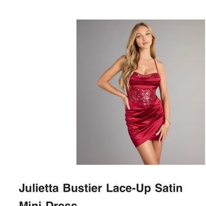 Windsor Burgundy Satin Lace-Up Mini Dress NWT